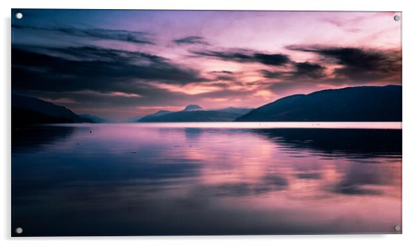 Sunset over Loch Ness from Dores Beach Acrylic by John Frid