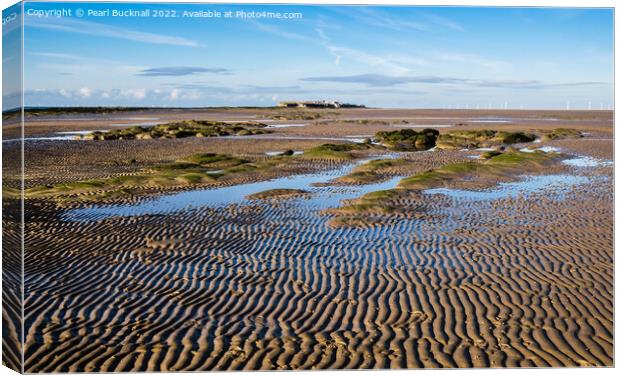 Across the Sands to Hilbre Island in Dee Estuary W Canvas Print by Pearl Bucknall