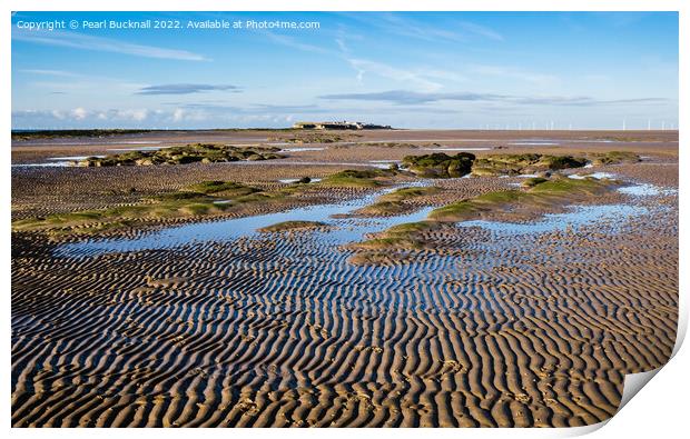 Across the Sands to Hilbre Island in Dee Estuary W Print by Pearl Bucknall