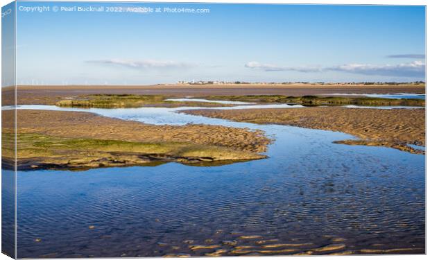 Across Sands in Dee Estuary to Wirral Peninsula Canvas Print by Pearl Bucknall