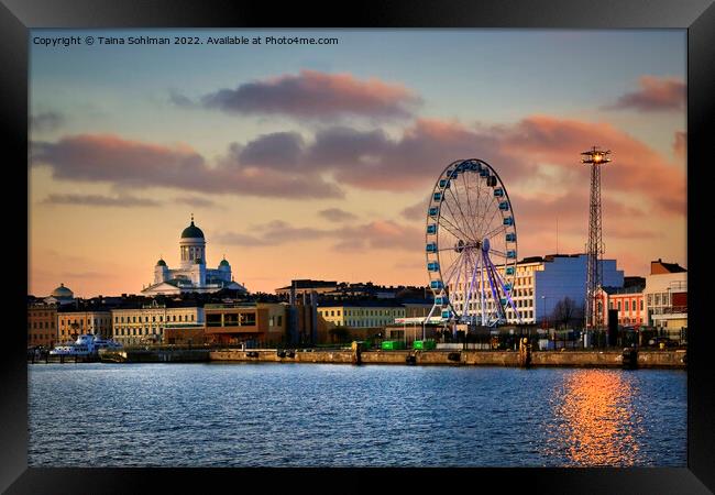 Helsinki Cityline and South Harbour at Sunset  Framed Print by Taina Sohlman