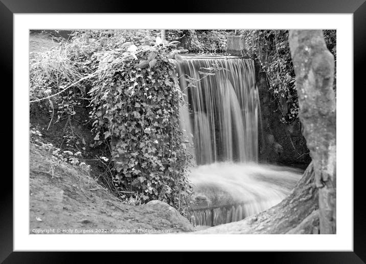Monochrome Serenity: Newstead Abbey Waterfall Framed Mounted Print by Holly Burgess