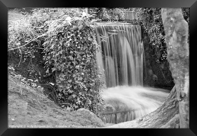 Monochrome Serenity: Newstead Abbey Waterfall Framed Print by Holly Burgess