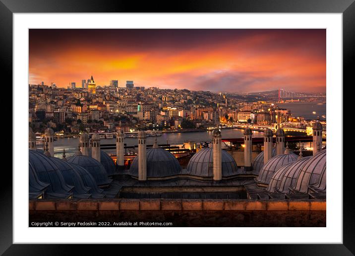 View to the Bosporus from Suleymaniye Mosque. Night over Istanbul. Framed Mounted Print by Sergey Fedoskin
