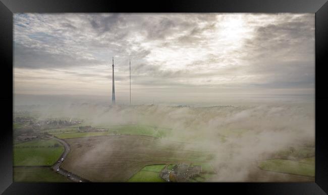 Emley Moor Mist Framed Print by Apollo Aerial Photography