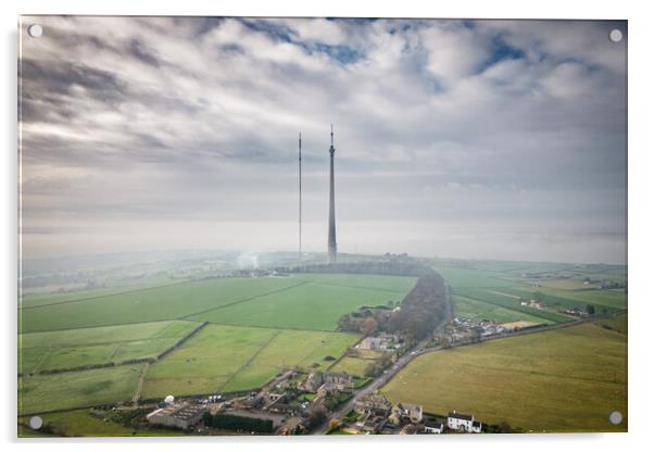 Emley Moor Mist Acrylic by Apollo Aerial Photography