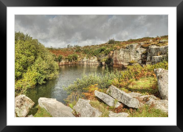 Bodmin moor Carbilly Tor disused quarry  Framed Mounted Print by Diana Mower