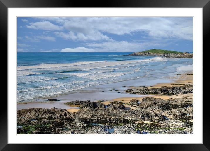 Fistral Beach waves Newquay Cornwall  Framed Mounted Print by Diana Mower