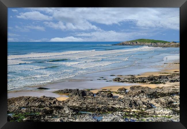Fistral Beach waves Newquay Cornwall  Framed Print by Diana Mower
