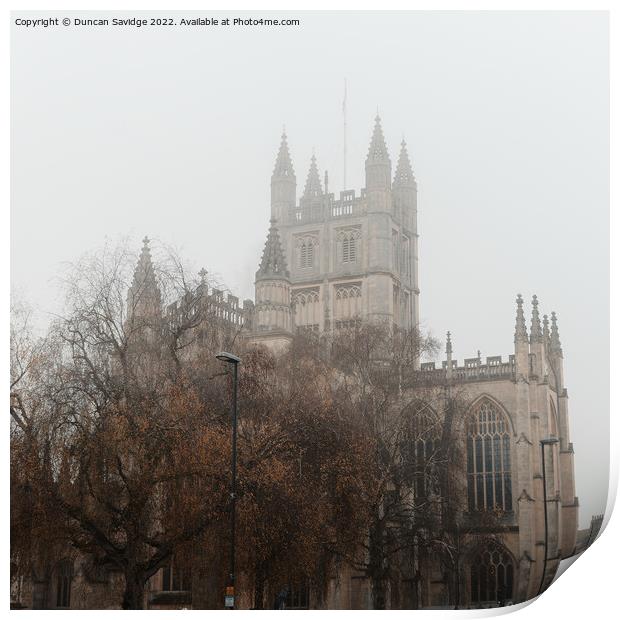 Bath Abbey in the fog Print by Duncan Savidge