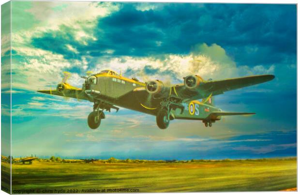 Stirling Bomber Taking Off Canvas Print by chris hyde