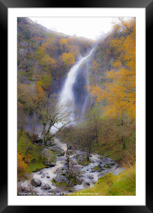 Aber Falls or Rhaeadr Fawr in Autumn Framed Mounted Print by Pearl Bucknall