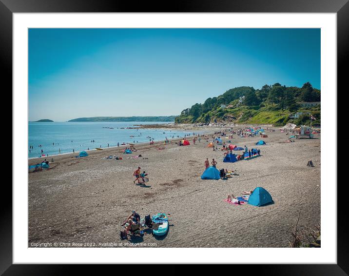 Busy Seaton beach, Cornwall Framed Mounted Print by Chris Rose