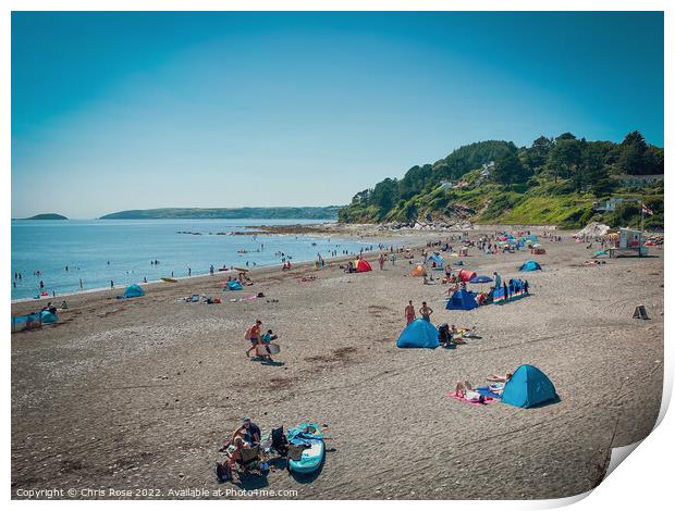 Busy Seaton beach, Cornwall Print by Chris Rose