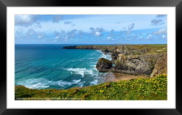 Bedruthan Steps cliffs, Cornwall Framed Mounted Print by Chris Rose