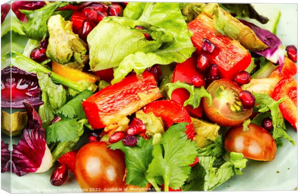 Plate with green vegan salad Canvas Print by Mykola Lunov Mykola