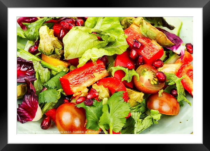 Plate with green vegan salad Framed Mounted Print by Mykola Lunov Mykola