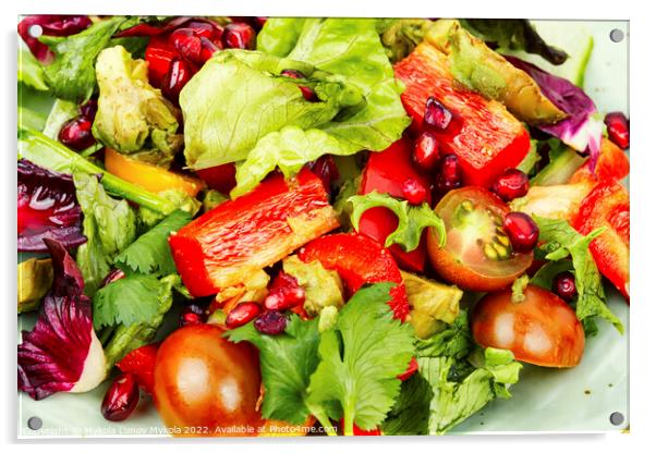 Plate with green vegan salad Acrylic by Mykola Lunov Mykola
