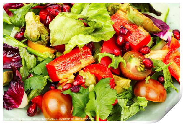 Plate with green vegan salad Print by Mykola Lunov Mykola