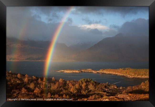 Loch Torridon Rainbow in Winter, Scotland. Framed Print by Barbara Jones