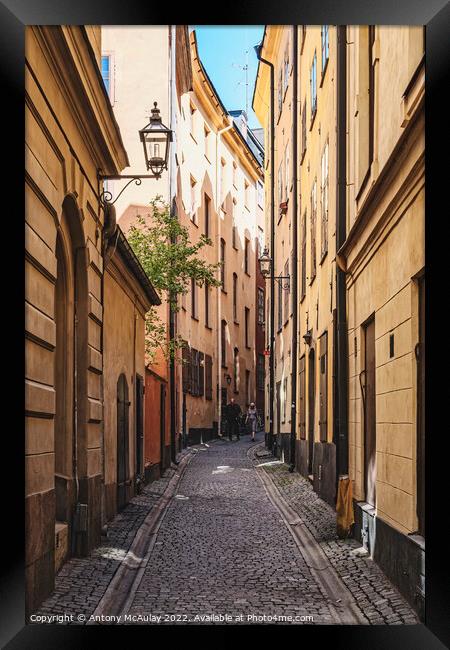 Stockholm Gamla Stan Narrow Street Framed Print by Antony McAulay