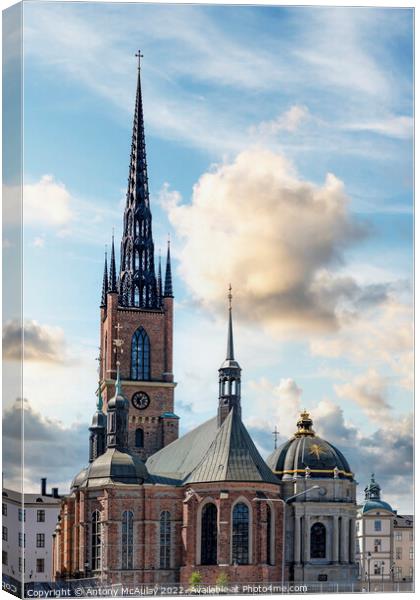Stockholm Ridderholmen Church with Dramatic Sky Canvas Print by Antony McAulay