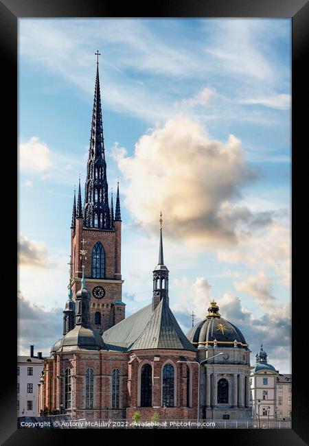Stockholm Ridderholmen Church with Dramatic Sky Framed Print by Antony McAulay
