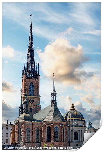 Stockholm Ridderholmen Church with Dramatic Sky Print by Antony McAulay