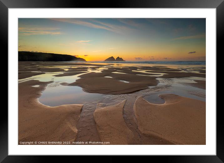 Holywell Bay Sunset Framed Mounted Print by CHRIS BARNARD