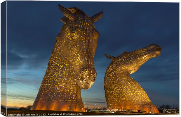 Sunset at The Kelpies Canvas Print by Jim Monk
