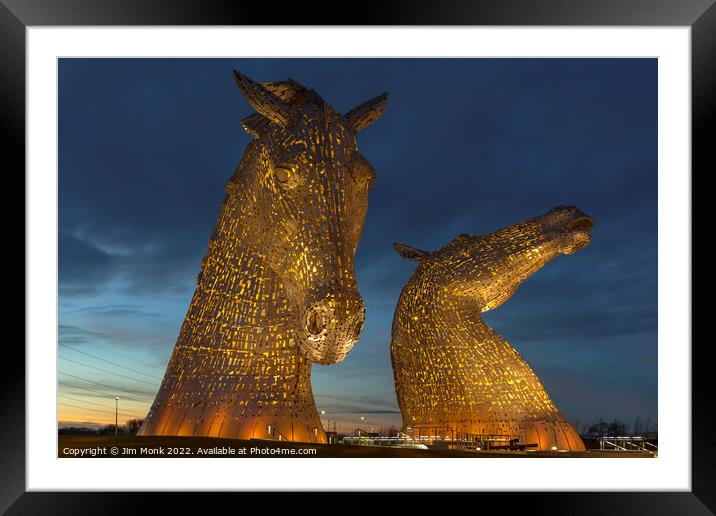 Sunset at The Kelpies Framed Mounted Print by Jim Monk