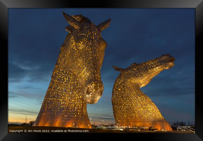 Sunset at The Kelpies Framed Print by Jim Monk
