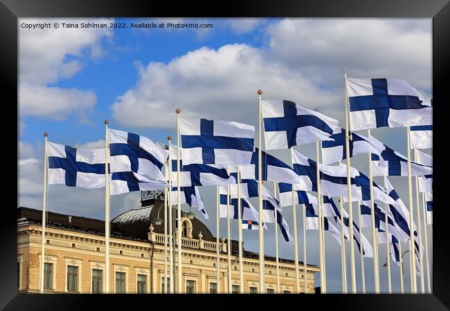 Installation of 100 Flags of Finland Framed Print by Taina Sohlman
