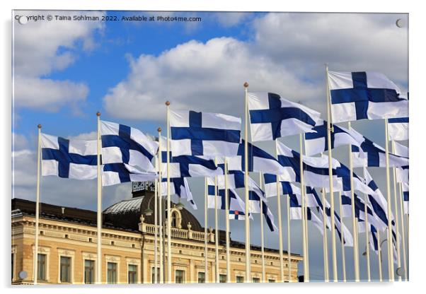 Installation of 100 Flags of Finland Acrylic by Taina Sohlman