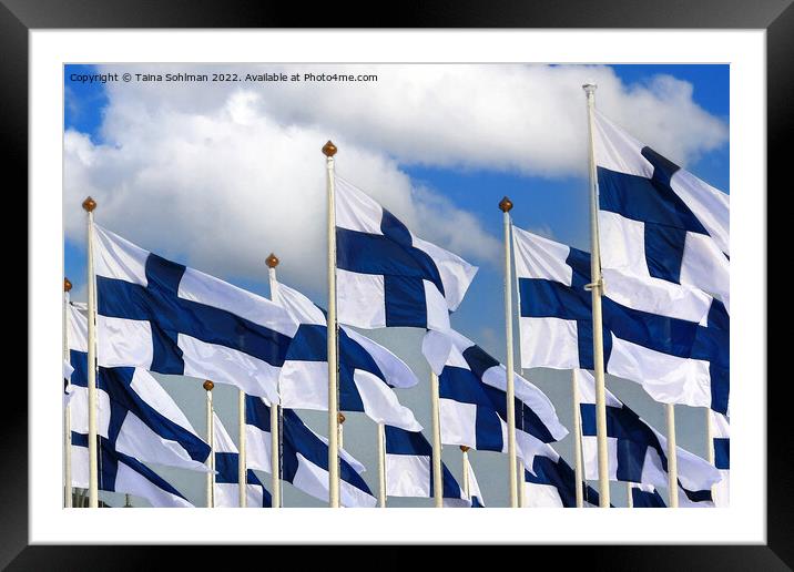 Flags of Finland Watercolor Framed Mounted Print by Taina Sohlman