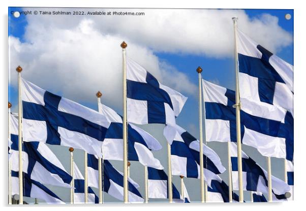 Flags of Finland Watercolor Acrylic by Taina Sohlman