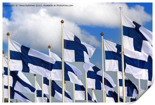 Flags of Finland Watercolor Print by Taina Sohlman