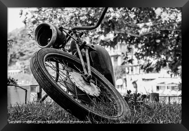 Abandoned motorcycle monochrome Framed Print by Graham Moore