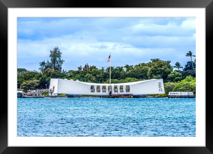USS Arizona Memorial Pearl Harbor Honolulu Hawaii Framed Mounted Print by William Perry