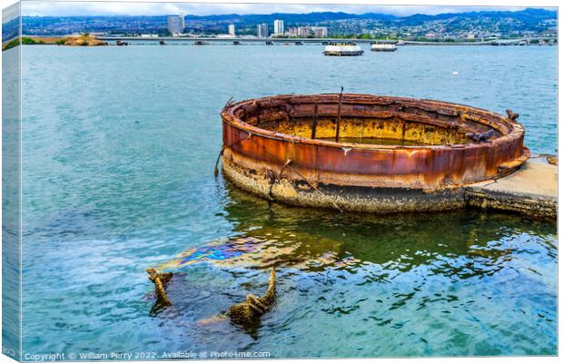 Submerged Turret Oil USS Arizona Memorial Pearl Harbor Honolulu  Canvas Print by William Perry