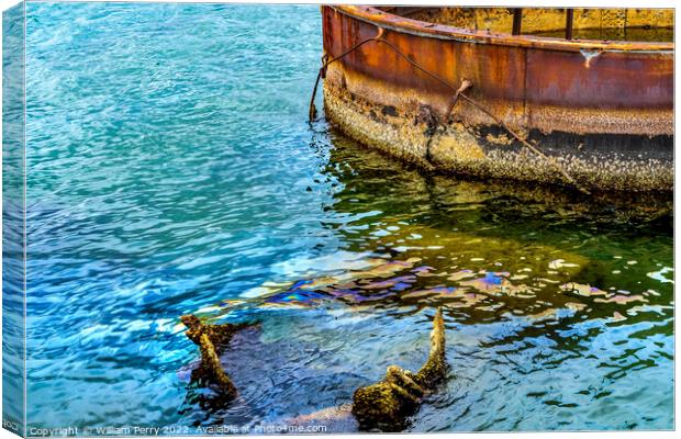 Submerged Turret Oil USS Arizona Memorial Pearl Harbor Honolulu  Canvas Print by William Perry