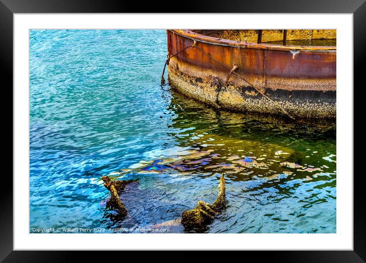 Submerged Turret Oil USS Arizona Memorial Pearl Harbor Honolulu  Framed Mounted Print by William Perry