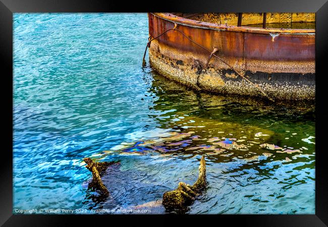 Submerged Turret Oil USS Arizona Memorial Pearl Harbor Honolulu  Framed Print by William Perry