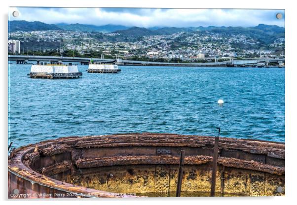 Submerged Gun Turret USS Arizona Memorial Pearl Harbor Honolulu  Acrylic by William Perry