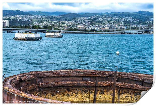 Submerged Gun Turret USS Arizona Memorial Pearl Harbor Honolulu  Print by William Perry