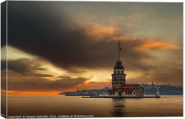 Maiden Tower (Kiz Kulesi) in Istanbul in the evening with sunset sky. Bosporus strait. Canvas Print by Sergey Fedoskin