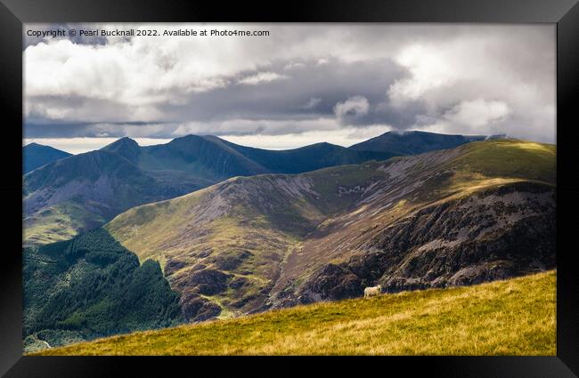 Mountain Landscape from Moel Eilio in Snowdonia Framed Print by Pearl Bucknall