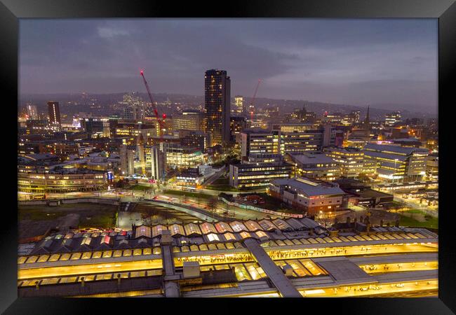 Sheffield City At Night Framed Print by Apollo Aerial Photography