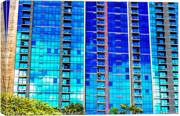 Blue Building Abstract Downtown Honolulu Hawaii Canvas Print by William Perry