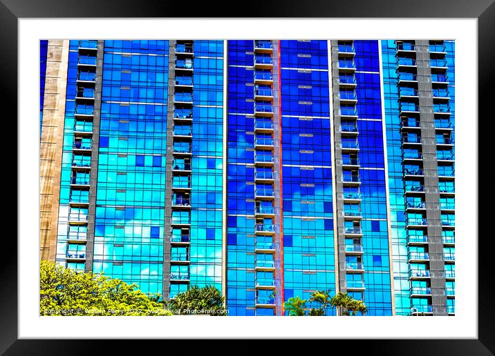 Blue Building Abstract Downtown Honolulu Hawaii Framed Mounted Print by William Perry